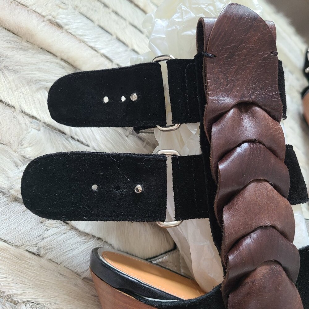 Braided Strap Black and Brown Suede High Heel Sandals - Picture 8 of 11